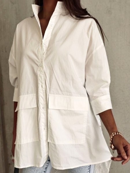 

Spring Casual Loosen Long Sleeve Lightweight Daily Blouse, White, Blouses and Shirts
