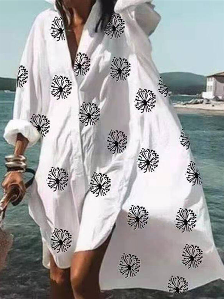 

Dandelion Loosen V Neck Long Sleeve Woven Dress, White, Mini Dresses