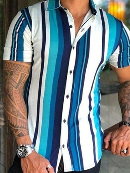 

Men's Casual Striped Short Sleeve Shirt, Multicolor, Men's Floral shirt