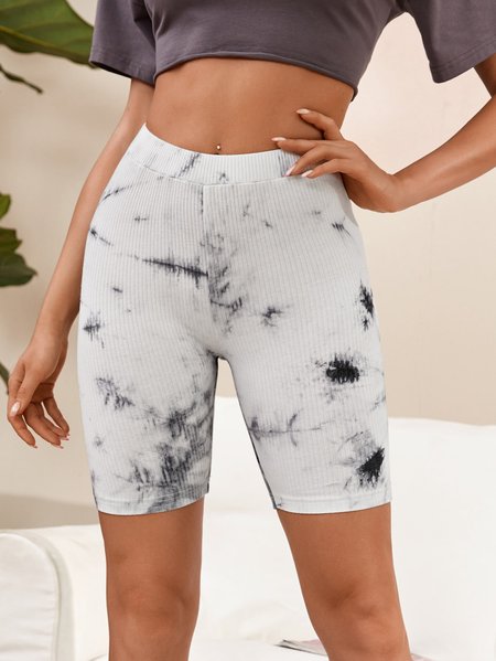 

Tie Dye Shorts Skinny Mid Waist, White, Shorts