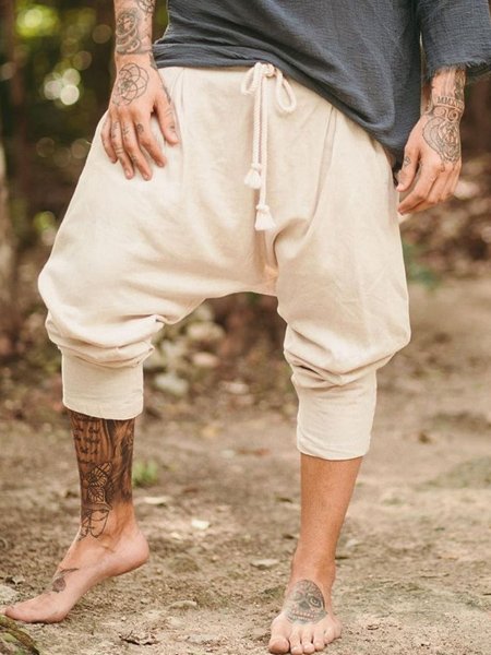 

Men's Vintage Cotton Linen Harem Pants, White, Men's pants