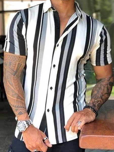 

Men's Casual Striped Short Sleeve Shirt, Multicolor, Men's Floral shirt