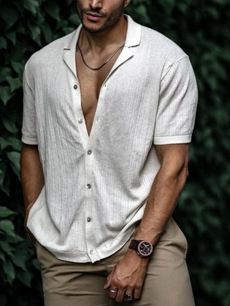 

Men's Retro Short Sleeve Shirt, White, Men's basic shirt