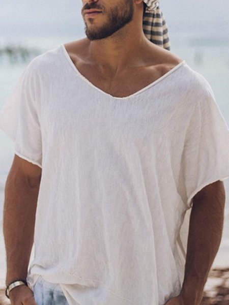 

Men's Retro Loose Short Sleeve T-Shirt, White, Shirts ＆ Blouse