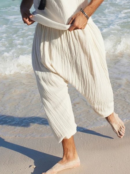 

Men's Vintage Cotton Linen Bloomers, White, Men's pants