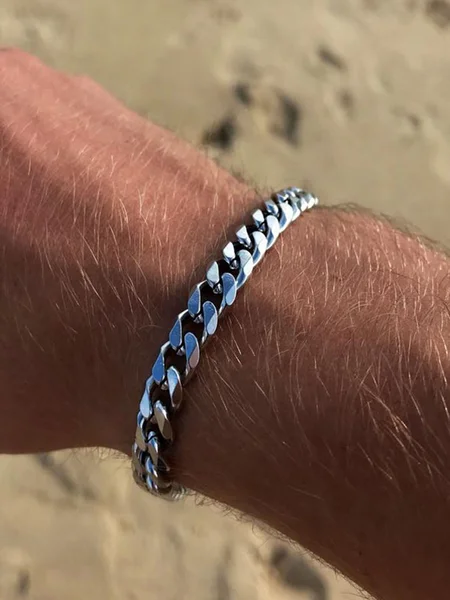 

JFN Men's Six Sides Milled Cuban Stainless Steel Bracelet, As picture, Men's Accessories