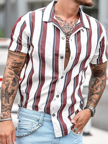 

Men's Casual Striped Short Sleeve Shirt, Multicolor, Shirts ＆ Blouse