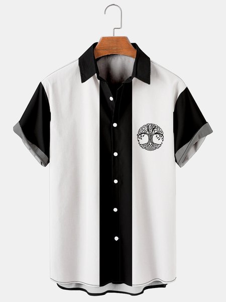 

Mens Tree Of Life Print Casual Breathable Short Sleeve Shirt, White, Men's Floral shirt