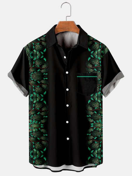 

Mens Tree of Life Print Casual Breathable Short Sleeve Shirt, Black, Men's Floral shirt