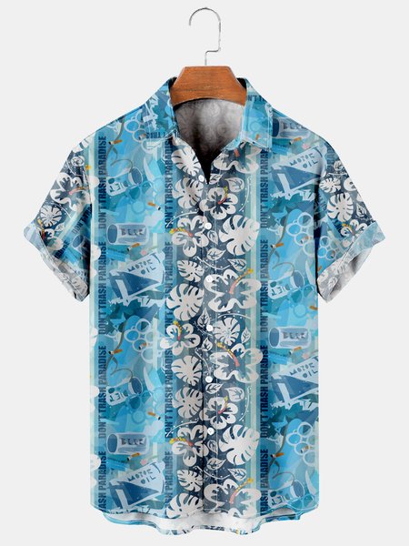 

Mens Eco-Themed Printed Casual Breathable Short Sleeve Shirts, As picture, Men's Floral shirt