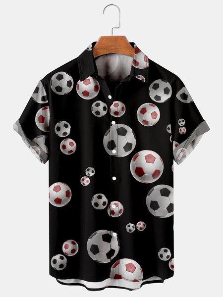 

Men's Football Print Breathable Short Sleeve Hawaiian Shirt, Black, Shirts ＆ Blouse