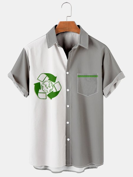 

Mens Eco-Themed Printed Casual Breathable Short Sleeve Shirts, As picture, Men's Floral shirt