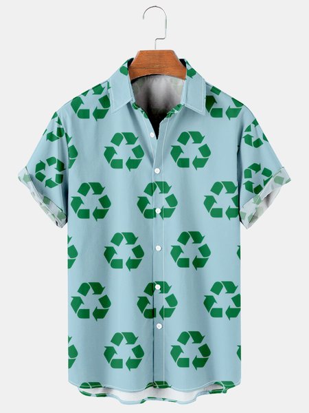 

Mens Eco-Themed Printed Casual Breathable Short Sleeve Shirts, As picture, Men's Floral shirt