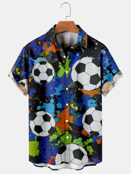 

Men's Colorful Football Print Breathable Short Sleeve Hawaiian Shirt, Blue, Shirts ＆ Blouse
