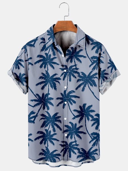

Mens Coconut Tree Print Casual Breathable Hawaiian Short Sleeve Shirt, As picture, Shirts ＆ Blouse