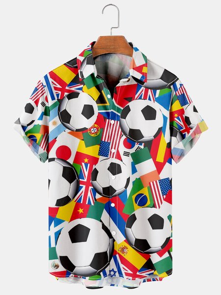 

Men's Flag Football Print Breathable Short Sleeve Hawaiian Shirt, As picture, Shirts ＆ Blouse