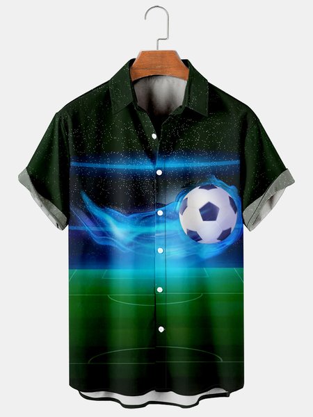 

Men's World Cup Football Print Breathable Short Sleeve Hawaiian Shirt, Green, Men's Floral shirt