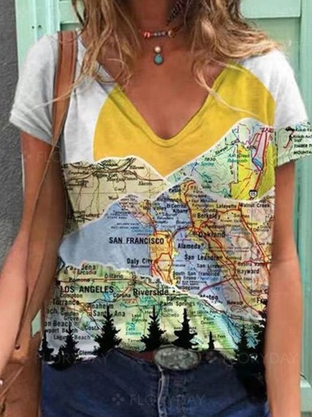 

Vintage Art Classic Loosen Floral crew neck women Shirts & Tops, White, T-Shirts