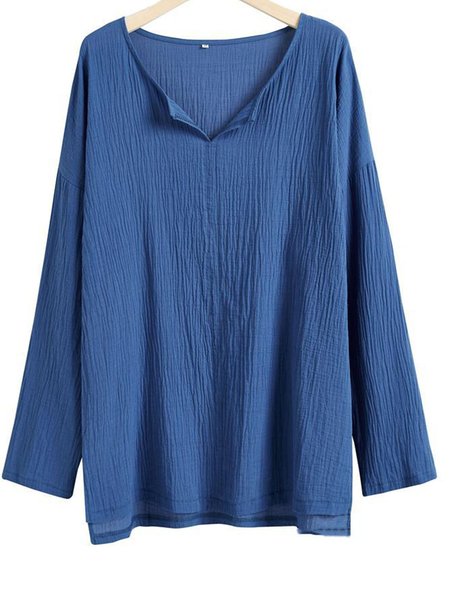 

Plain Cotton Linen Pullover Shirt Men, Purplish blue, Shirt