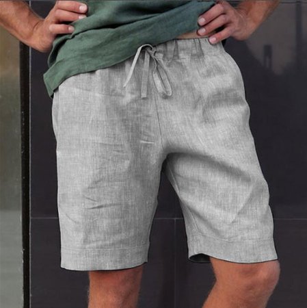 

Men's Cotton Linen Style Elastic Waist Casual Shorts, Light gray, Men-Shorts