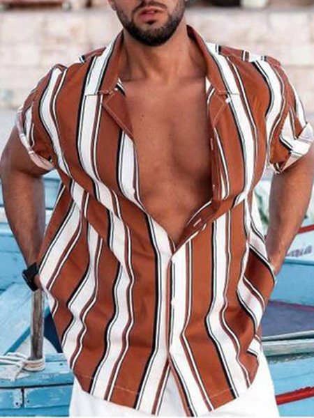 

Men's Casual Striped Short Sleeve Shirt, Multicolor, Shirts ＆ Blouse