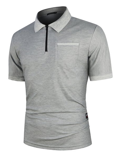

Mens Casual Plain Zip-up Collar Short Sleeve Polo Shirt, Light gray, Men's t-shirts