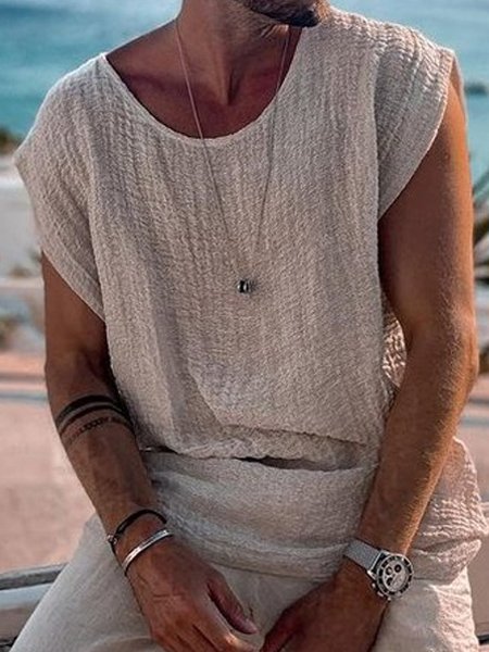 

Men's Vintage Cotton Linen Sleeveless Shirt, Gray, Men's t-shirts