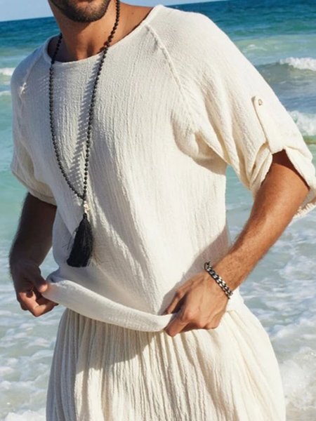 

Men's Vintage Cotton Linen Loose Long Sleeve Shirt, White, Shirts ＆ Blouse