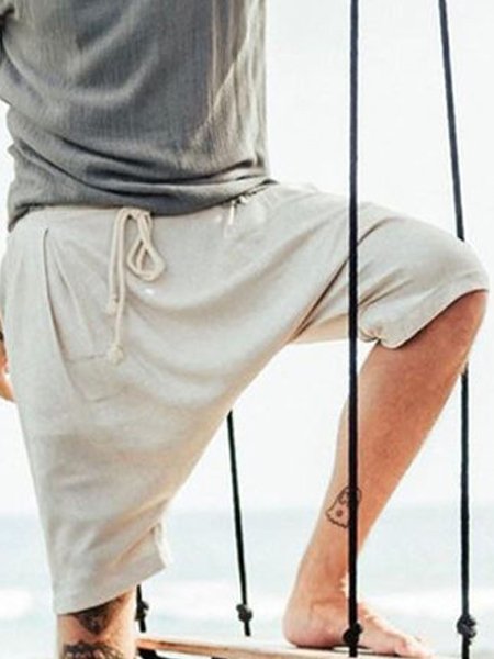 

Men's Vintage Cotton Linen Harem Shorts, White, Men's shorts