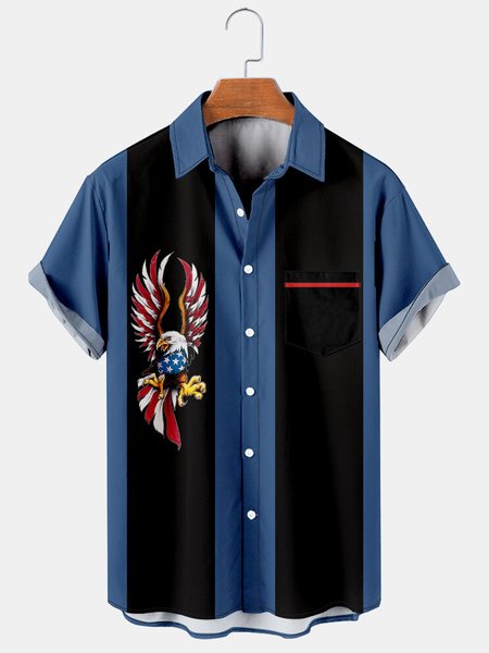 

American Eagle Graphic Men's Casual Short Sleeve Shirt, Black, Men's Floral shirt