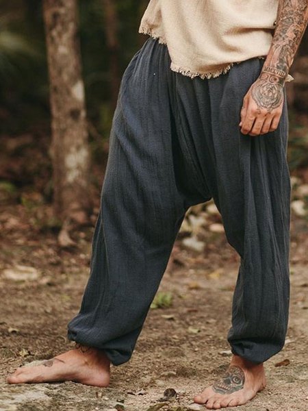 

Men's Vintage Cotton Linen Harem Pants, Deep gray, Men's pants