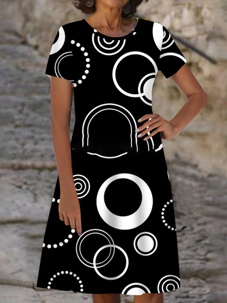 

Geometric Print Regular Fit Casual Short Sleeve Mini Dress, Black, Dresses