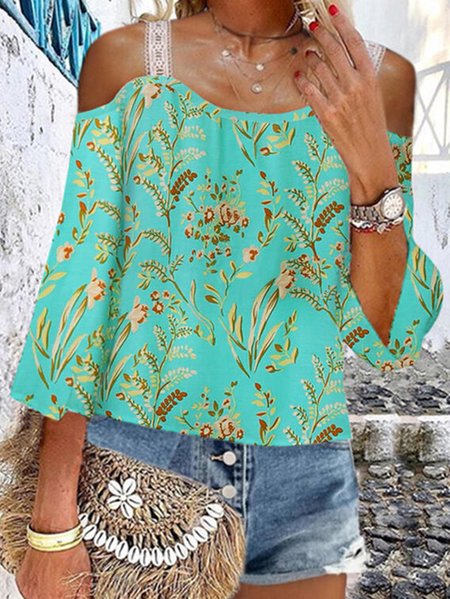

Floral Printed Long Sleeve Tops, Green, Long sleeve tops