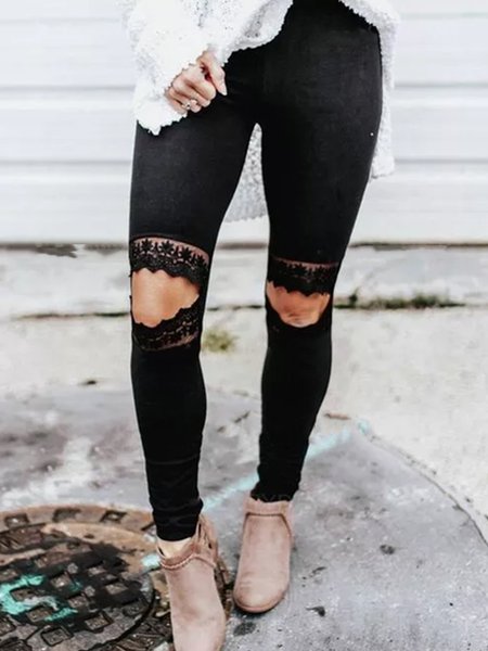 

Skinny Casual Solid Skinny Sports Sports Pants, Black, Leggings