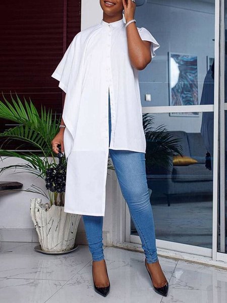 

Casual Irregular Craftsmanship Solid Short Sleeve Top, White, Tops