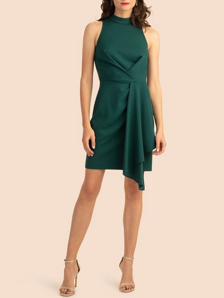 

Crew Neck Regular Fit Short Sleeve Woven Dress, Green, Mini Dresses