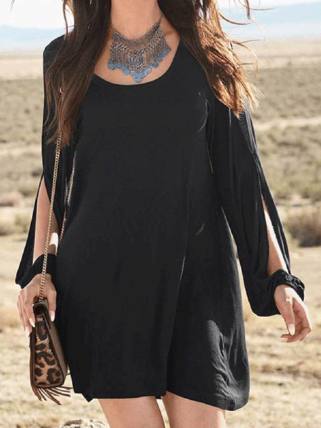 

Casual Slit Long Sleeve Midi Top, Black, Tops