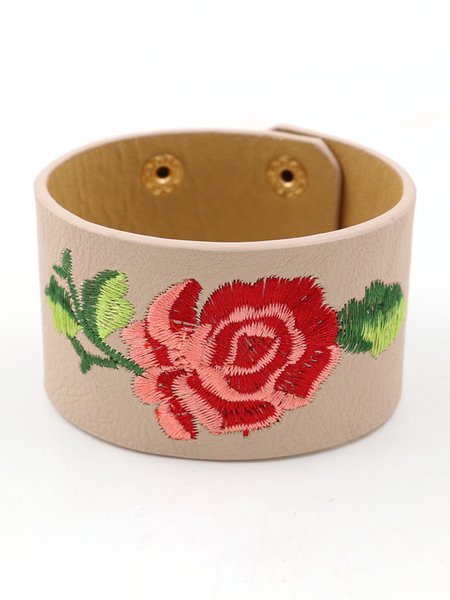 

PU Leather Embroidered Floral Bracelet, Pink, Bracelets