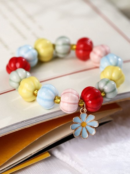 

Ceramic Pumpkin Candy Chrysanthemum Bracelet, As picture, Bracelets