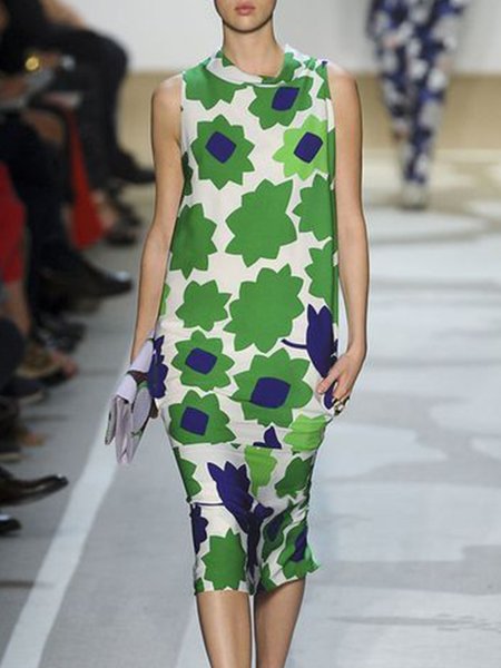 

Elegant Stand Collar Short Sleeve Woven Daily Dress, Green, Midi Dresses