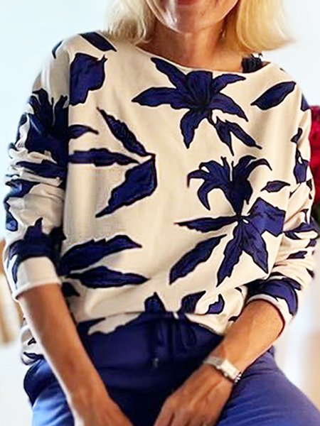 

Leaves Casual Crew Neck Long Sleeve T-Shirt, Blue, T-Shirts