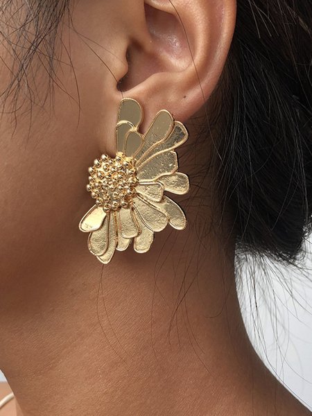 

JFN Vintage Exaggerated Alloy Floral Earrings Stud Earrings, As picture, Earrings