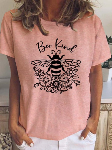 

Bee Kind Funny Print Casual Short Sleeve T-Shirt, Pink, T-shirts