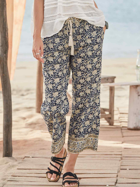 

Floral Tribal Wide Leg Pants, As picture, Pants