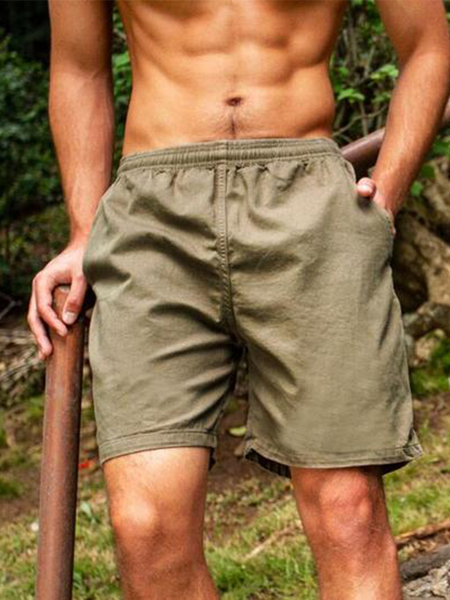 

Cotton Linen Style American Casual Basic Versatile Linen Shorts, As picture, Men's shorts