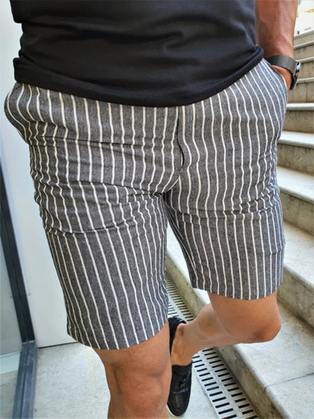 

Cotton Linen Style American Casual Striped Linen Shorts, As picture, Men's shorts