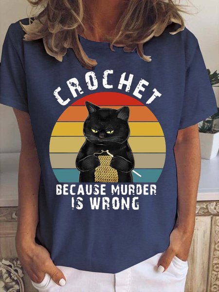 

Black Cat Crochet Because Murder Is Wrong Women's Short Sleeve T-Shirt, Deep blue, T-shirts