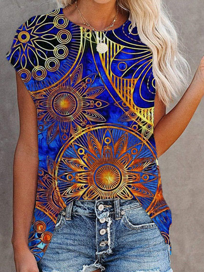 

Tribal Crew Neck Loosen Knit Tank, Blue, T-Shirts