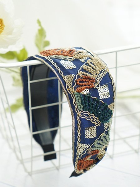 

Ethnic Embroidered Fabric Sequin Headband Hair Hoop, Royal blue, Headwear
