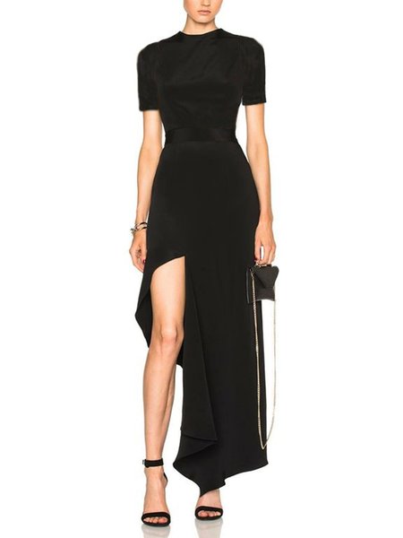 

Simple Crew Neck Short Sleeve Midi Dress, Black, Maxi Dresses